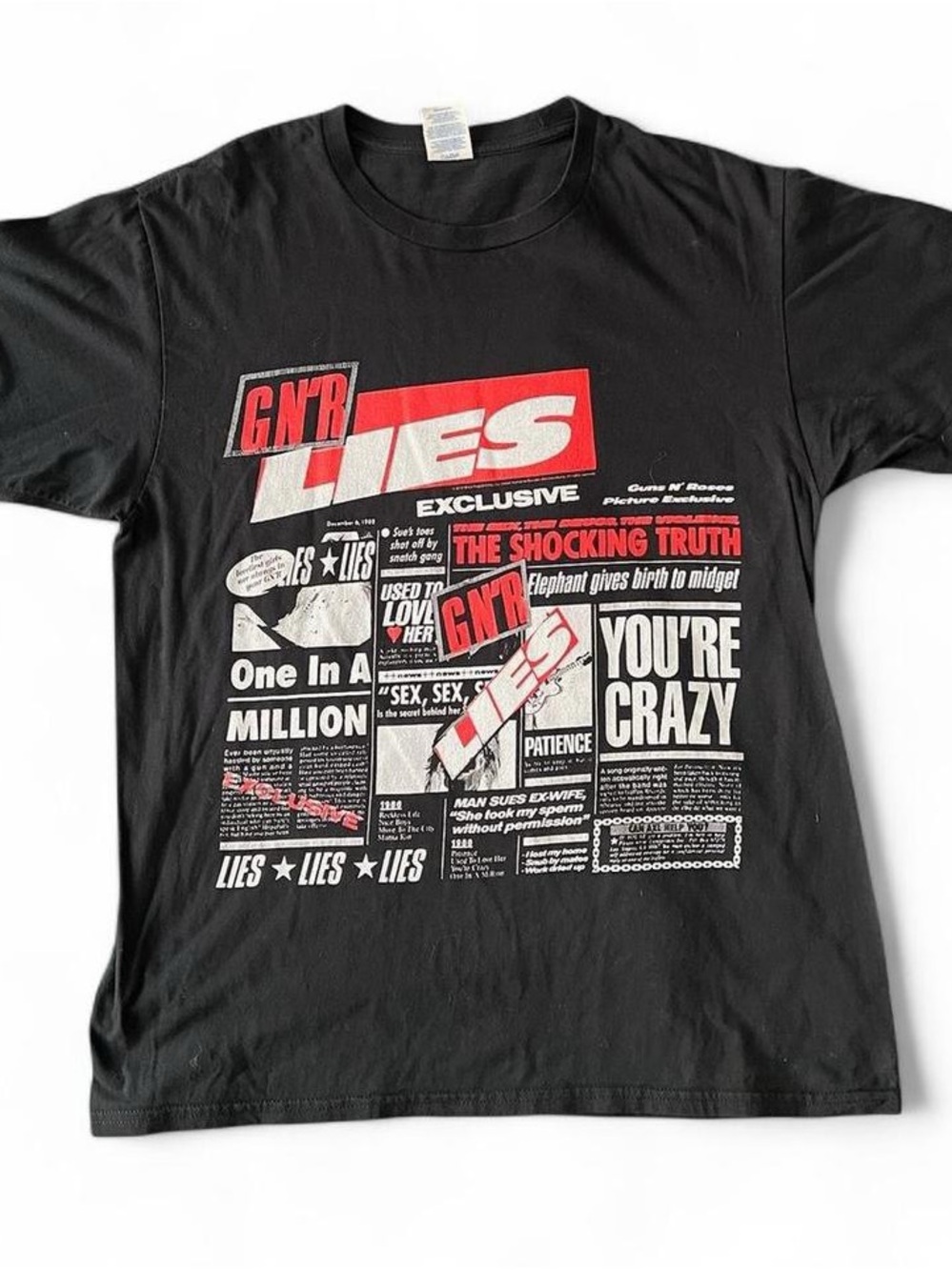 Port and Company Black GNR "Lies" Graphic Tee with Red & White Print